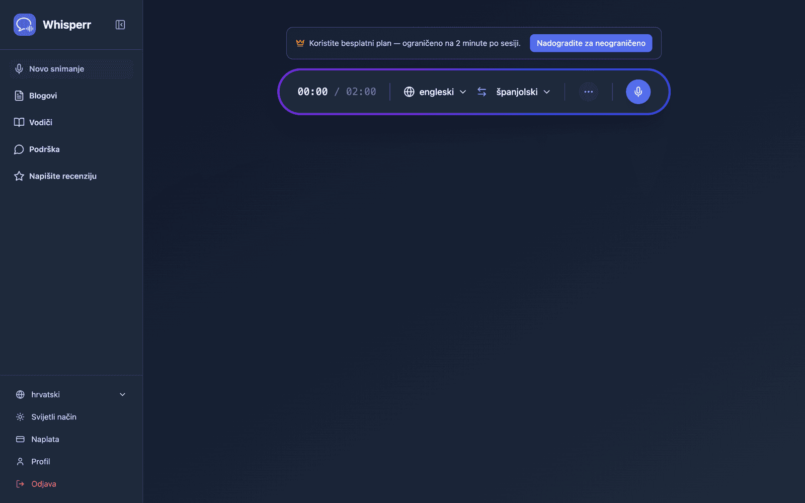 The Whisperr Web App open at app.whisperr.co