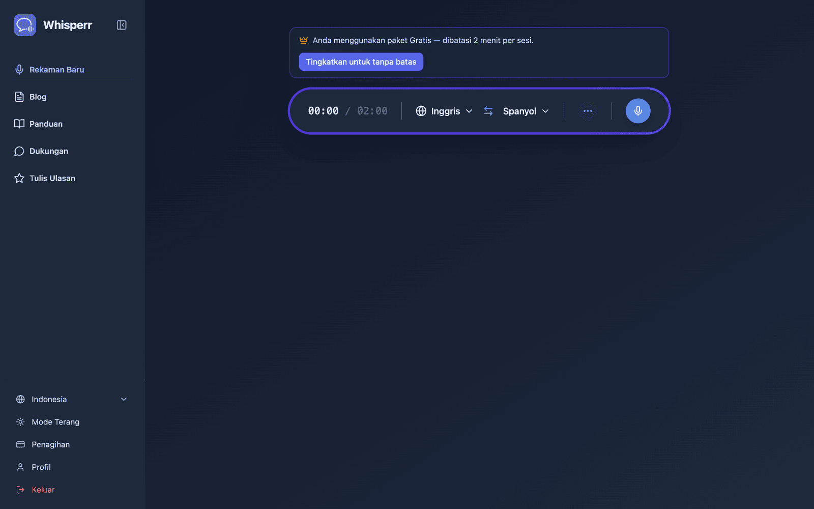 The Whisperr Web App open at app.whisperr.co