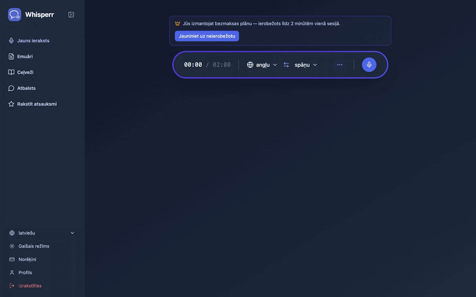 The Whisperr Web App open at app.whisperr.co