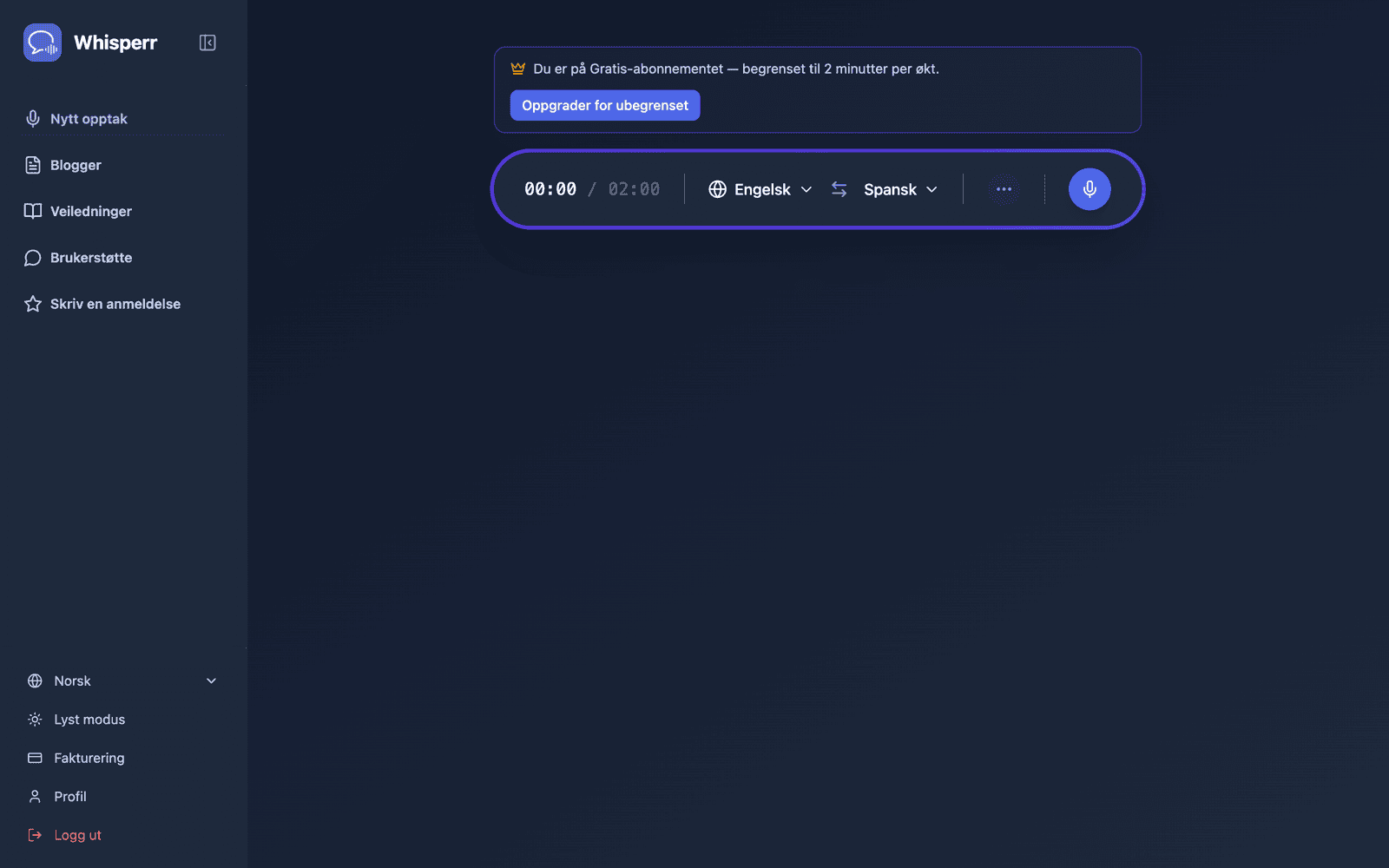 The Whisperr Web App open at app.whisperr.co