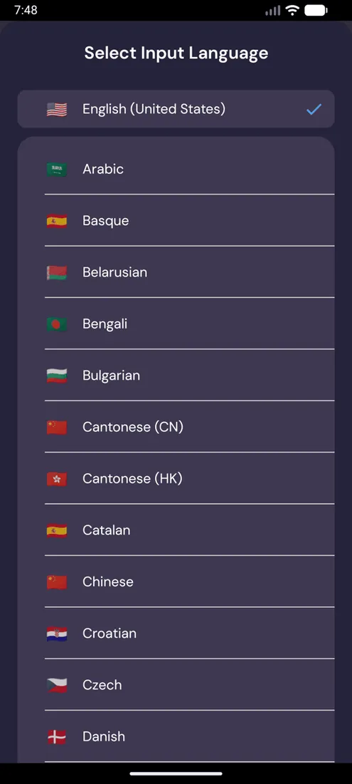 Whisperr for Android — Pick your two languages 1