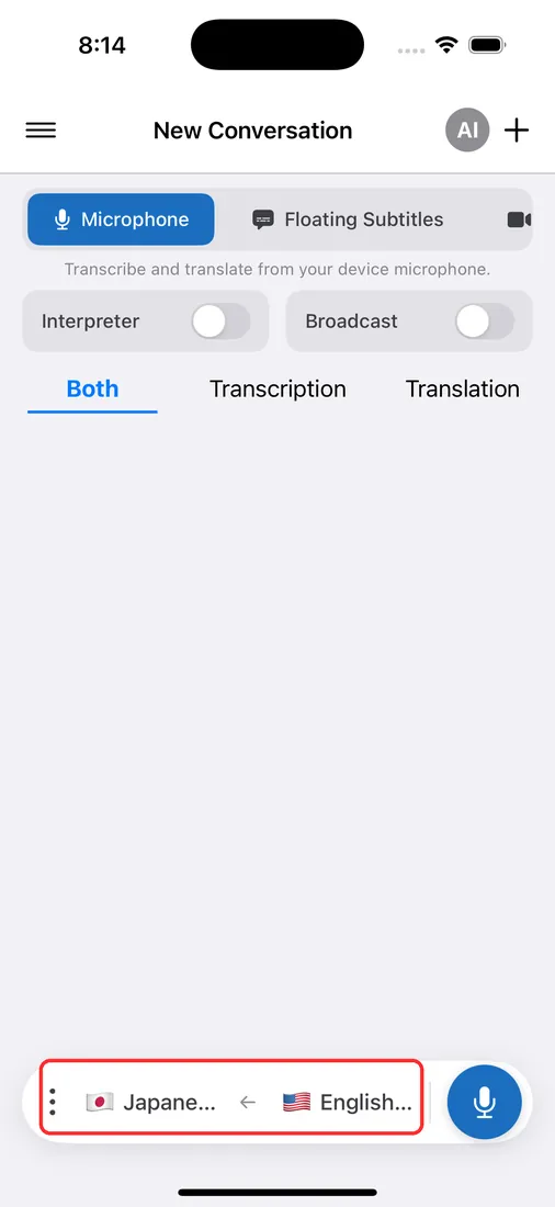 Whisperr for iPhone — Set your languages 1