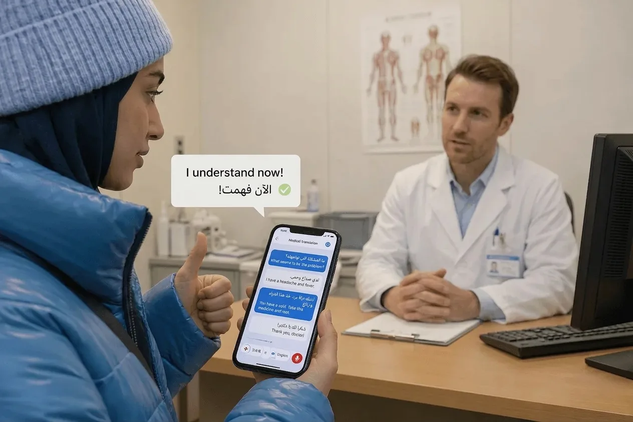 Whisperr يترجم العربية إلى الإنجليزية في الوقت الفعلي في كشك سوق — محادثة وجهًا لوجه 3