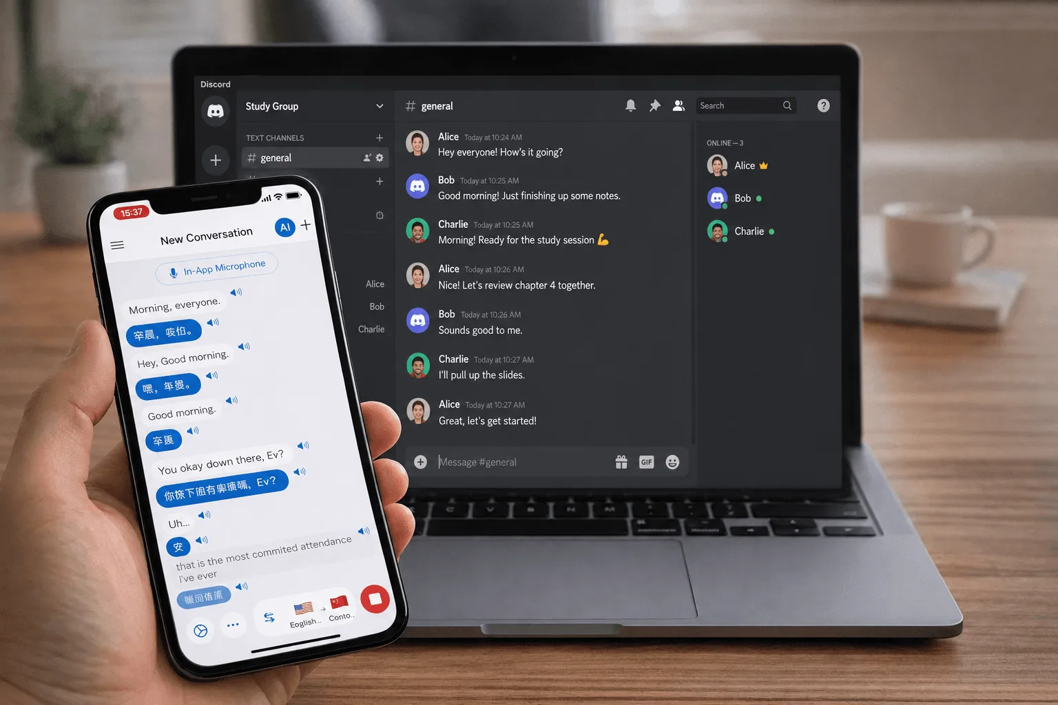 Whisperr translating a Discord voice channel in the browser 1