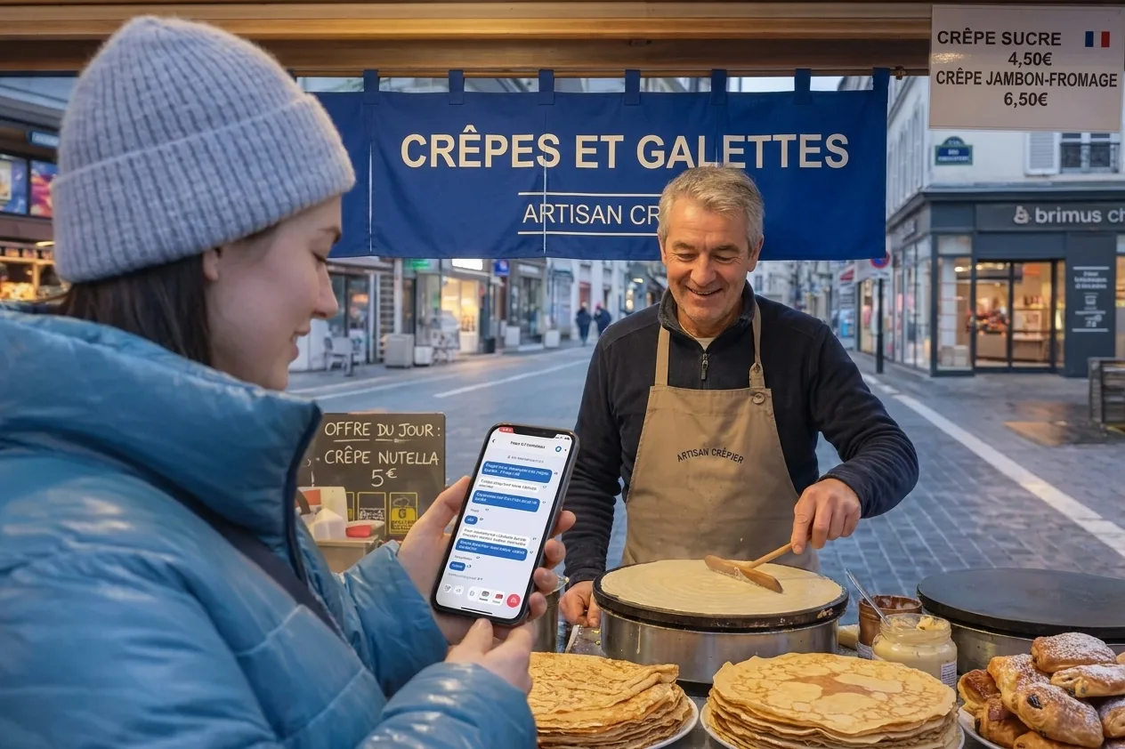 Whisperr translating French to English in real time at a street market — Face-to-face conversation 1