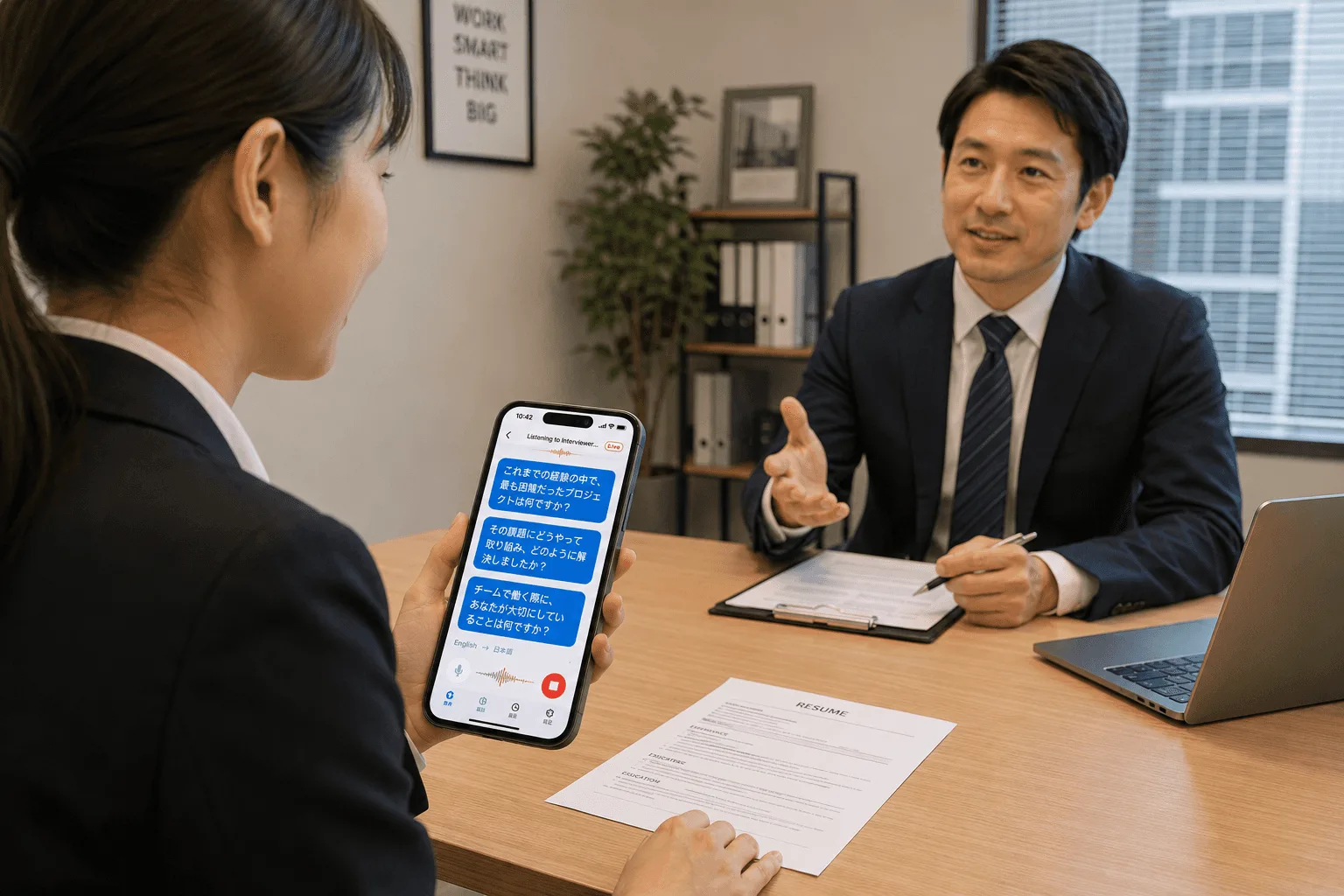A candidate using Whisperr to follow a job interview with live translation 1