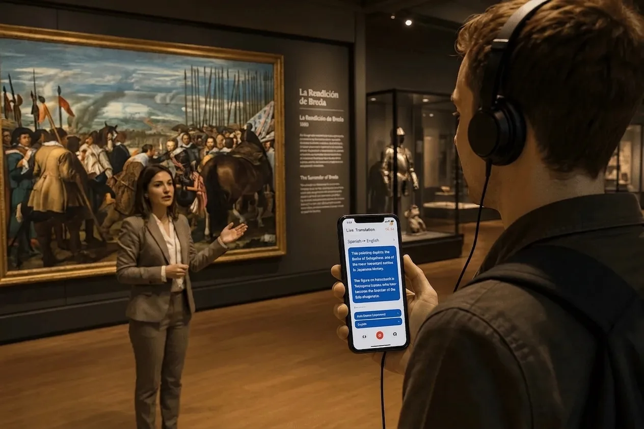 Whisperr translating Spanish to English in real time on a split screen — Face-to-face conversation 4