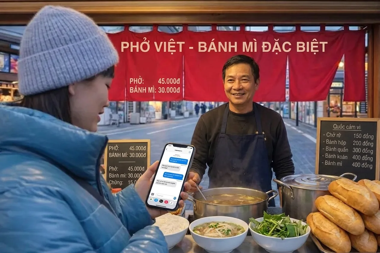 Whisperr dịch tiếng Việt sang tiếng Anh theo thời gian thực tại một quán ăn đường phố — Trò chuyện trực tiếp 1